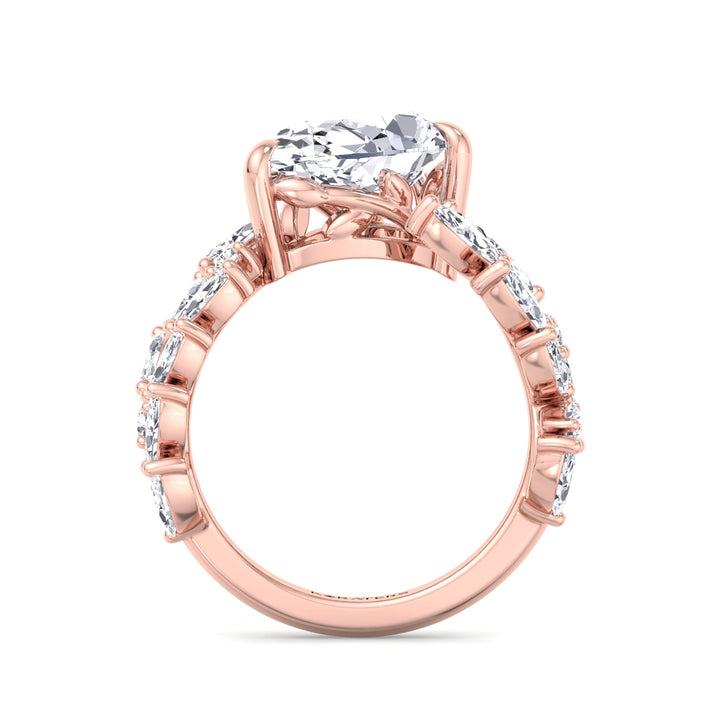 Linda-Pear Sweeping Ivy Lab Rose Gold Diamond Engagement Ring, Profile