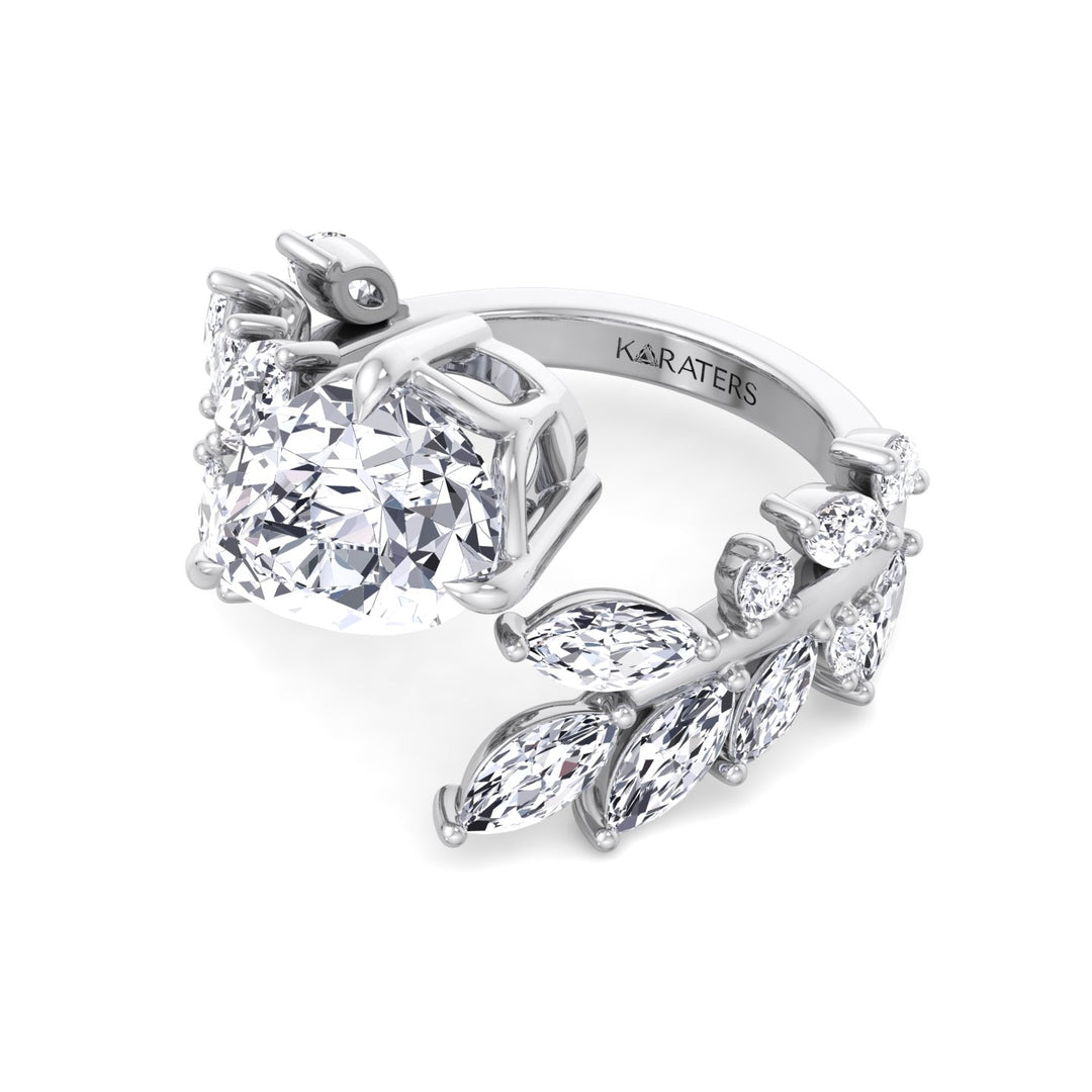 Linda-Pear Sweeping Ivy Lab White Gold Diamond Engagement Ring, Front