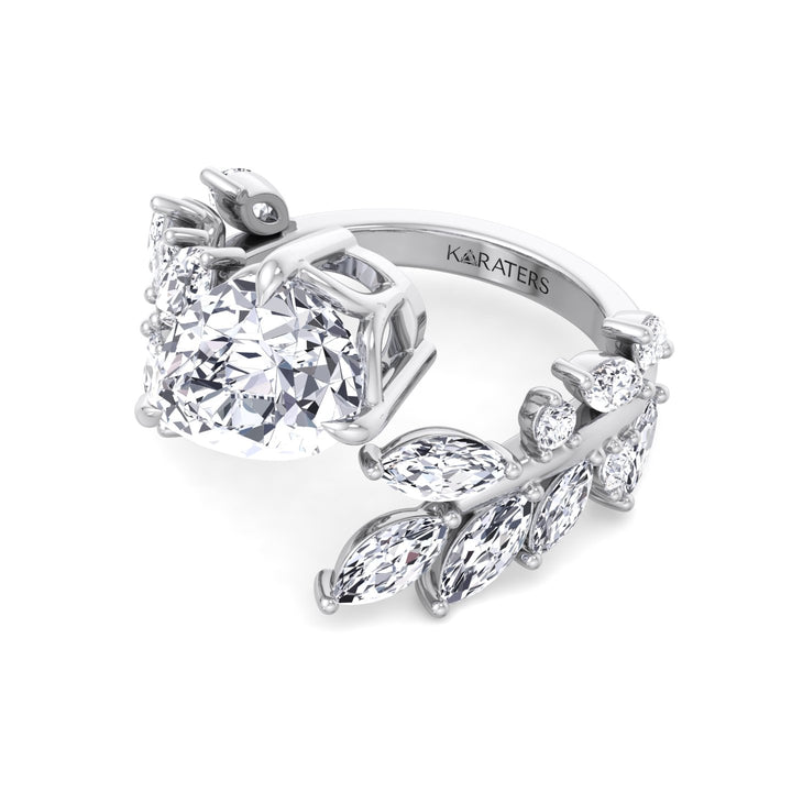 Linda-Pear Sweeping Ivy Lab White Gold Diamond Engagement Ring, Front