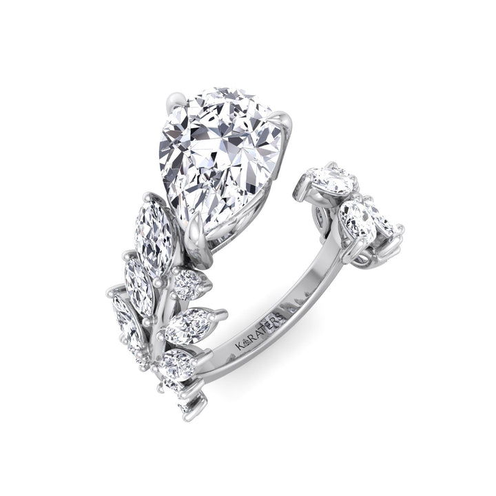 Linda-Pear Sweeping Ivy Lab White Gold Diamond Ring, Left