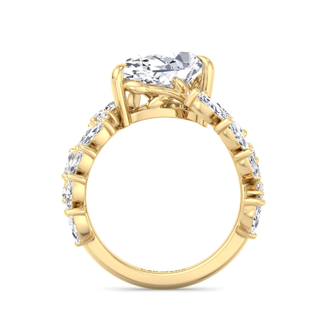 Linda-Pear Sweeping Ivy Lab Yellow Gold Diamond Engagement Ring, Profile