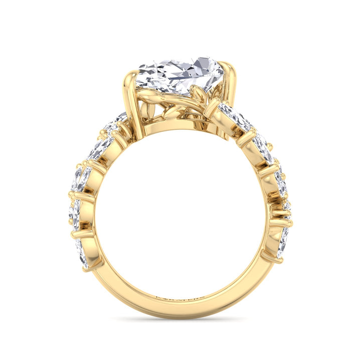 Linda-Pear Sweeping Ivy Lab Yellow Gold Diamond Engagement Ring, Profile
