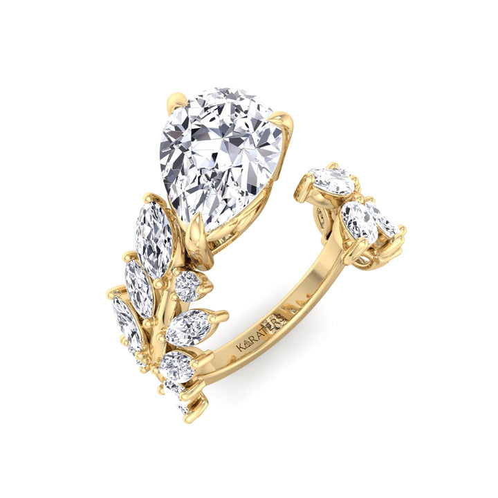 Linda - Pear Sweeping Ivy Lab Diamond Ring Yellow Band, Top Down