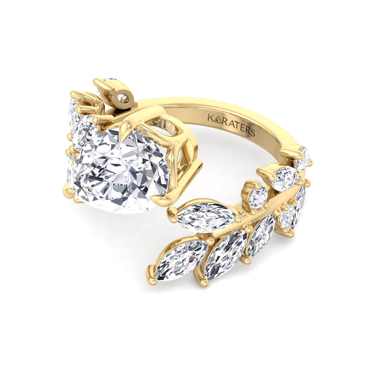 Linda - Pear Sweeping Ivy Lab Yellow Gold Diamond Engagement Ring, Front