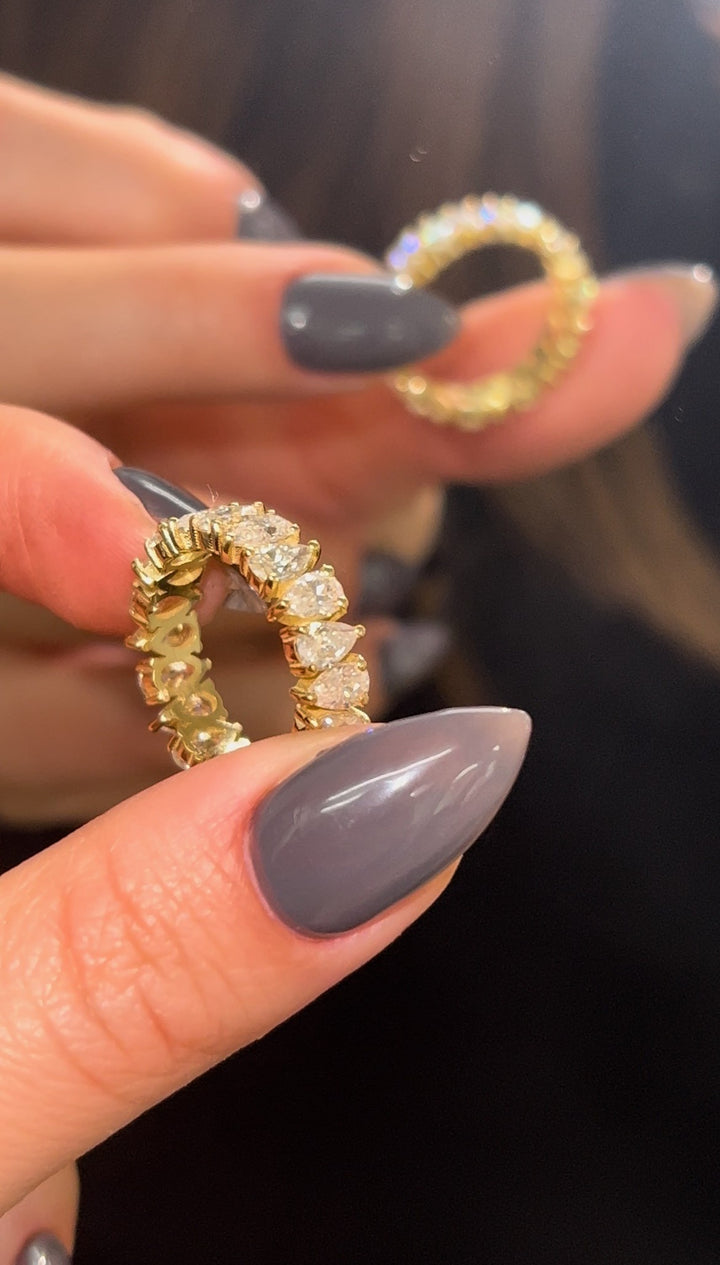 Lorca - Pear Shape Lab Yellow Gold Diamond Eternity Band, Tilted