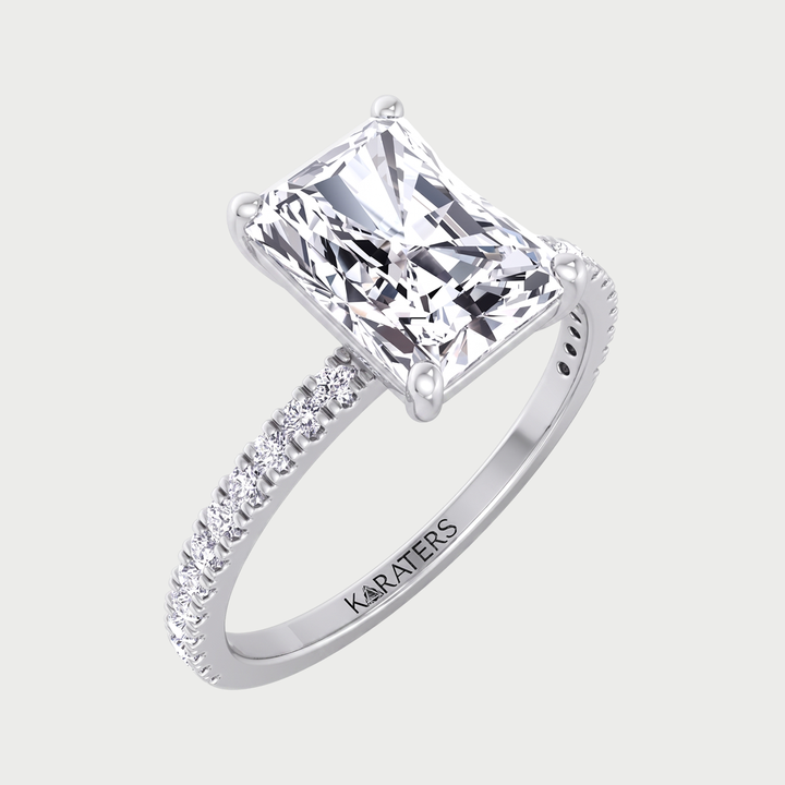 Radiant Cut Lab Grown Diamond  Engagement Ring with Pave Band