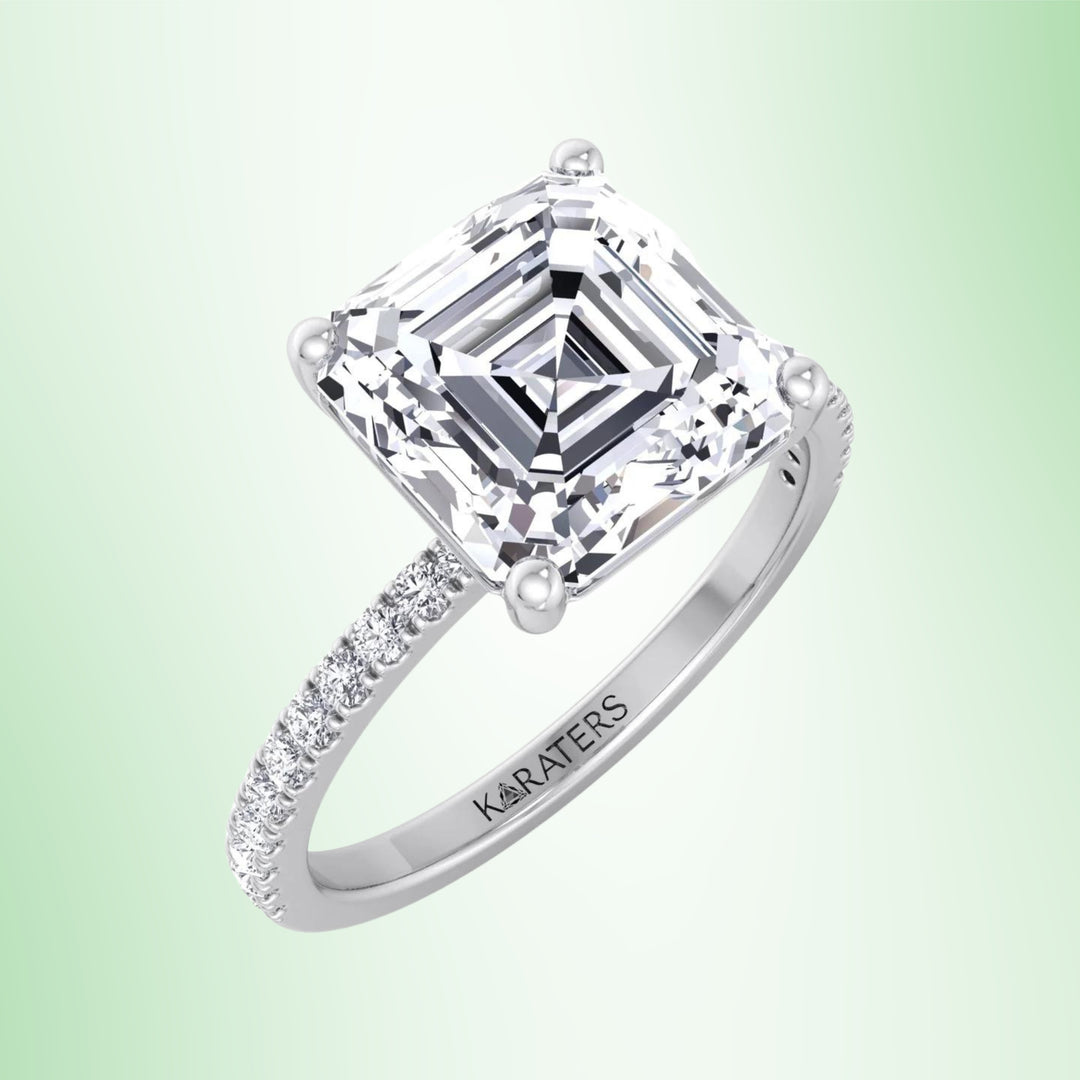 Malve - Asscher Lab Diamond Dainty Engagement Ring SideStones
