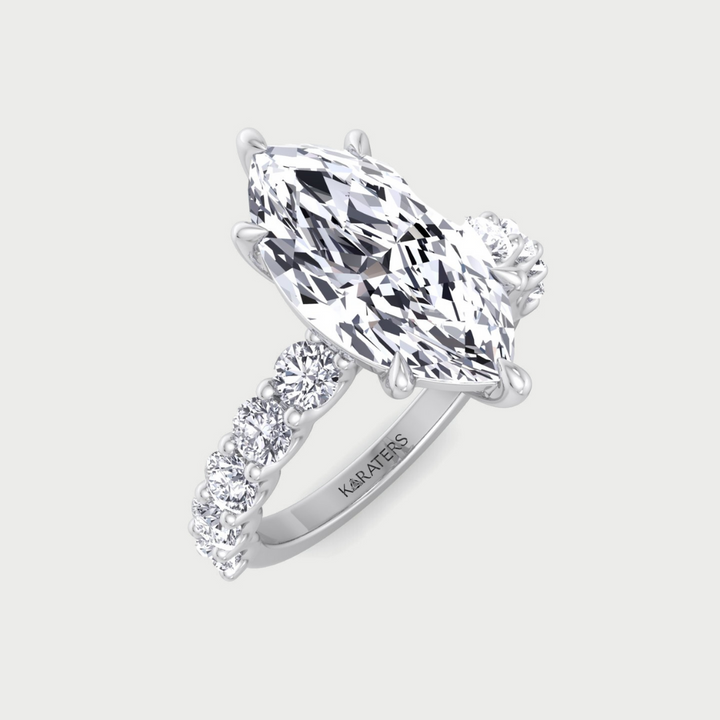 Marquise Cut Lab Grown Diamond Halfway Eternity Style Engagement Ring