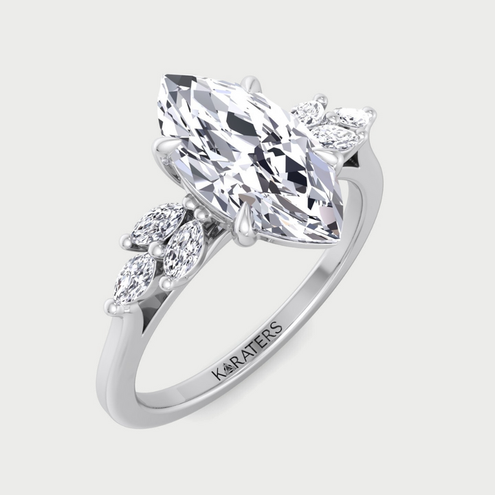 Marquise Cut Solitaire Lab Grown Diamond Engagement Ring Marquise Triple SideStones