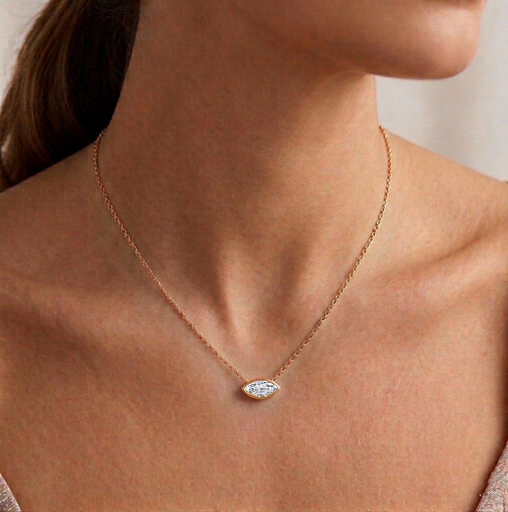 Bezel Floating Marquise Shape Lab Grown Diamond Pendant lifestyle RG