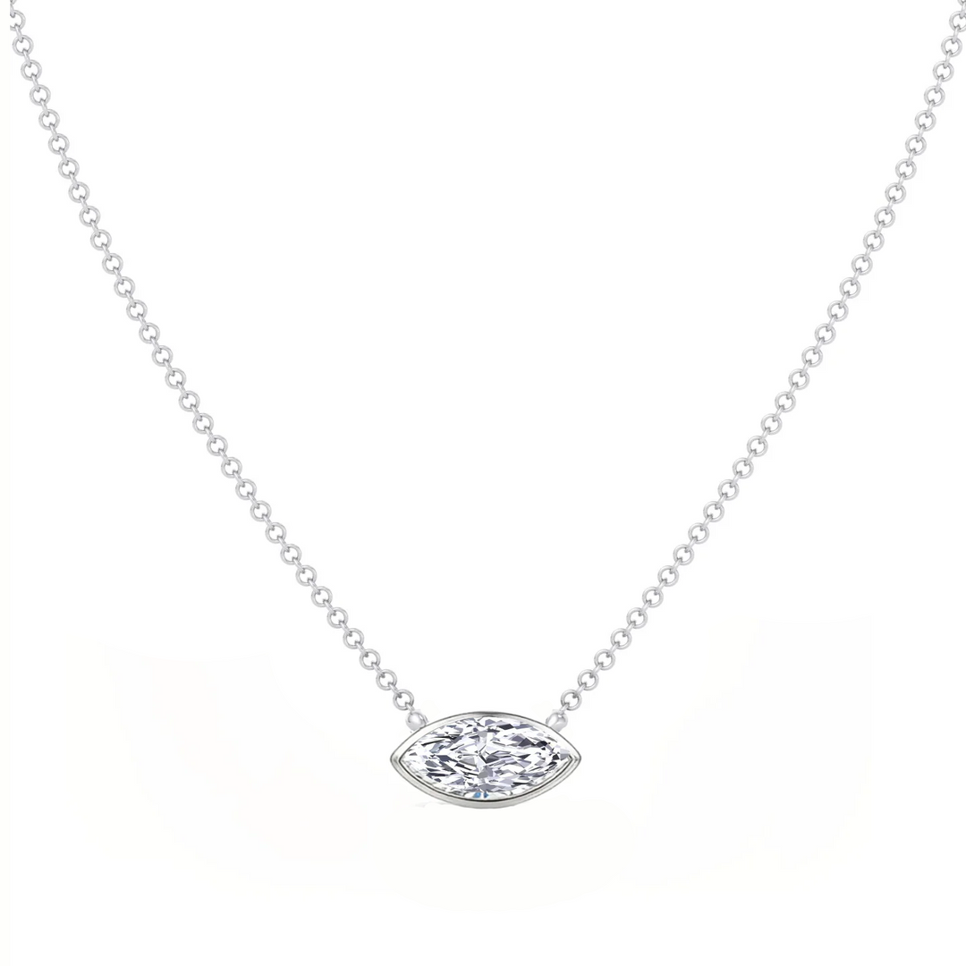 Bezel Floating Marquise Shape Lab Grown Diamond Pendant  WG