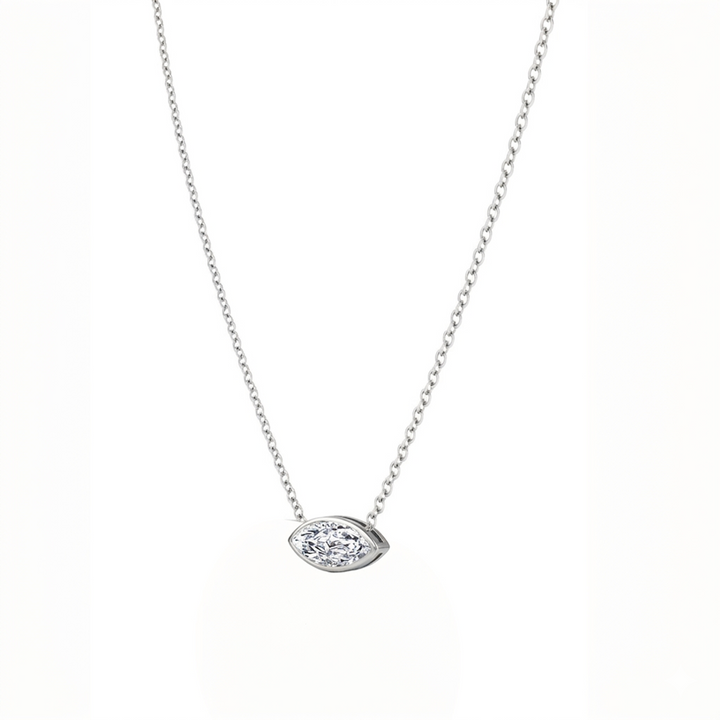 Bezel Floating Marquise Shape Lab Grown Diamond Pendant  WG 2