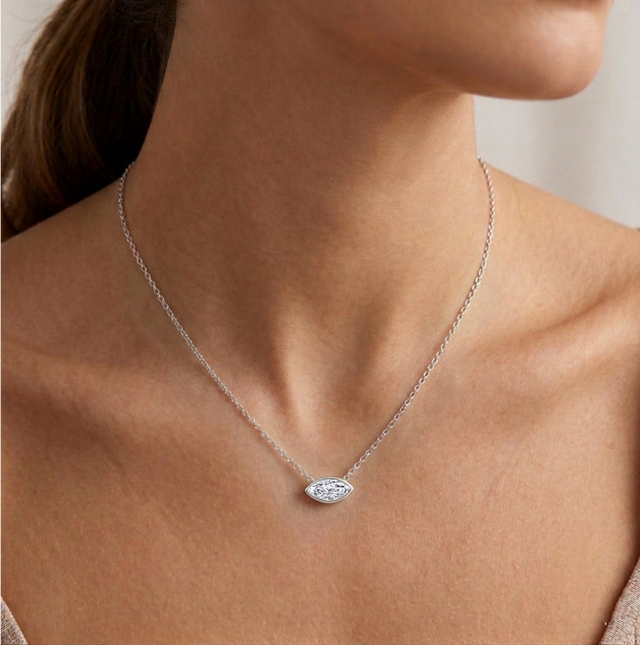 Bezel Floating Marquise Shape Lab Grown Diamond Pendant lifestyle WG