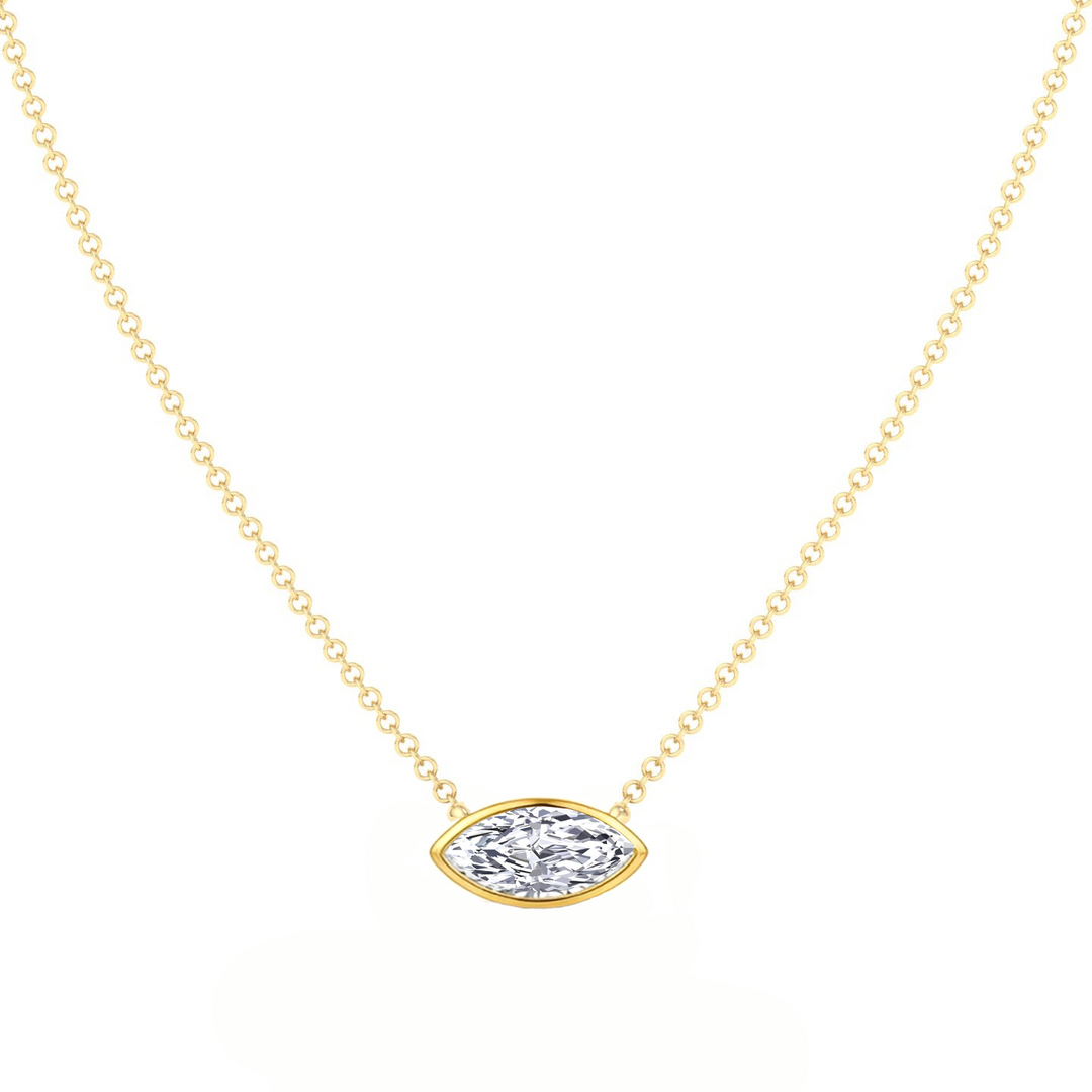 Bezel Floating Marquise Shape Lab Grown Diamond Pendant  YG