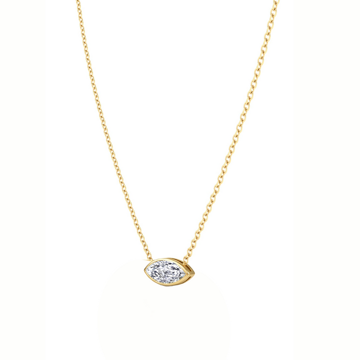 Bezel Floating Marquise Shape Lab Grown Diamond Pendant  YG 2