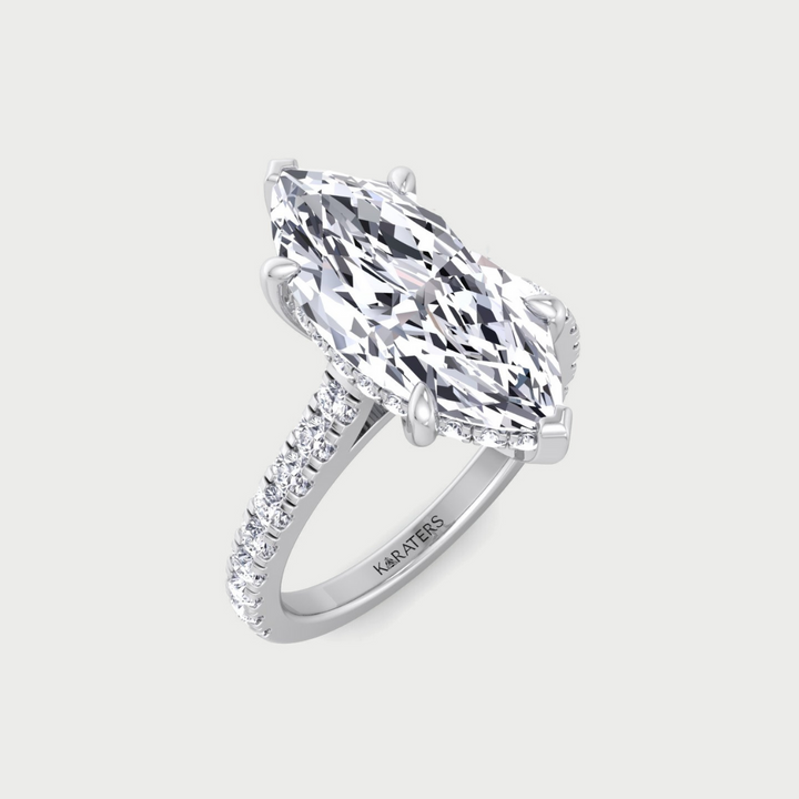 Marquise Shape Lab Grown Diamond Engagement Ring With Hidden Halo & Sidestones Platinum