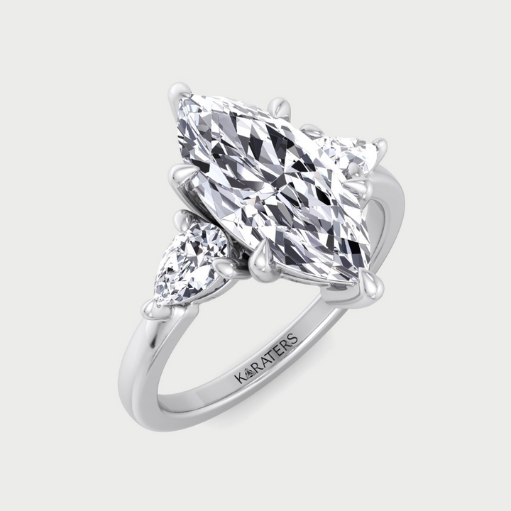 Marquise Shape Lab-Grown Diamond Engagement Ring with Pear Sidestones