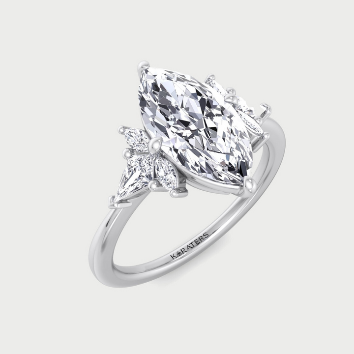 Marquise Shape Lab Grown Diamond Engagement Ring with Kite Sidestones