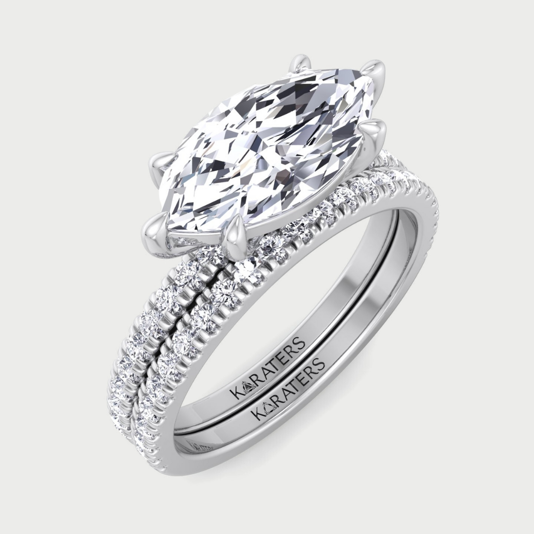 3.80CT Total Weight Marquise Shape Lab Grown Diamond Wedding Set