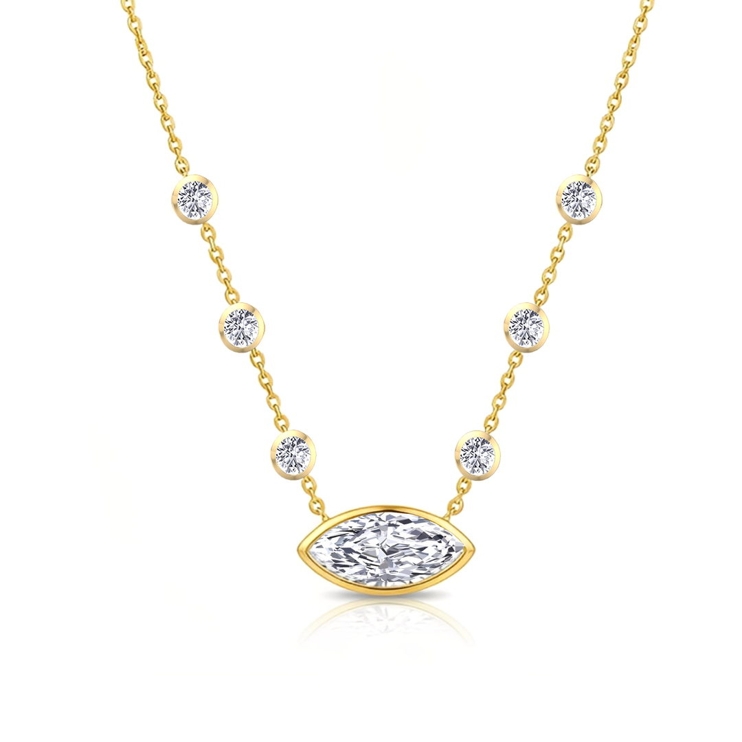 Diamond Station Necklace with Marquise Shape Center Stone