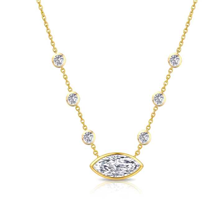 Diamond Station Necklace with Marquise Shape Center Stone