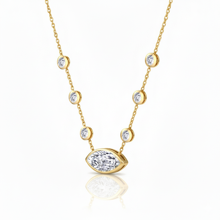 Diamond Station Necklace with Marquise Shape Center Stone