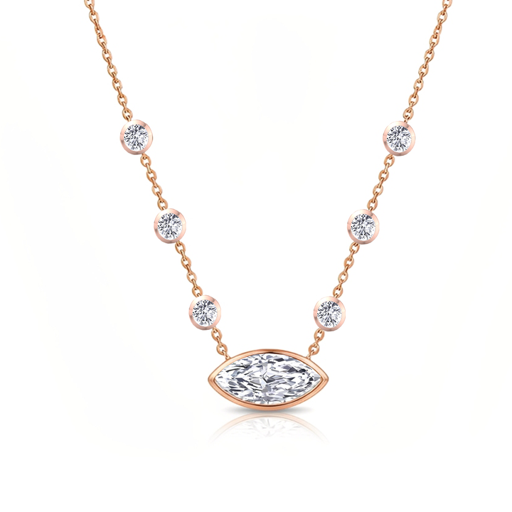 Diamond Station Necklace with Marquise Shape Center Stone