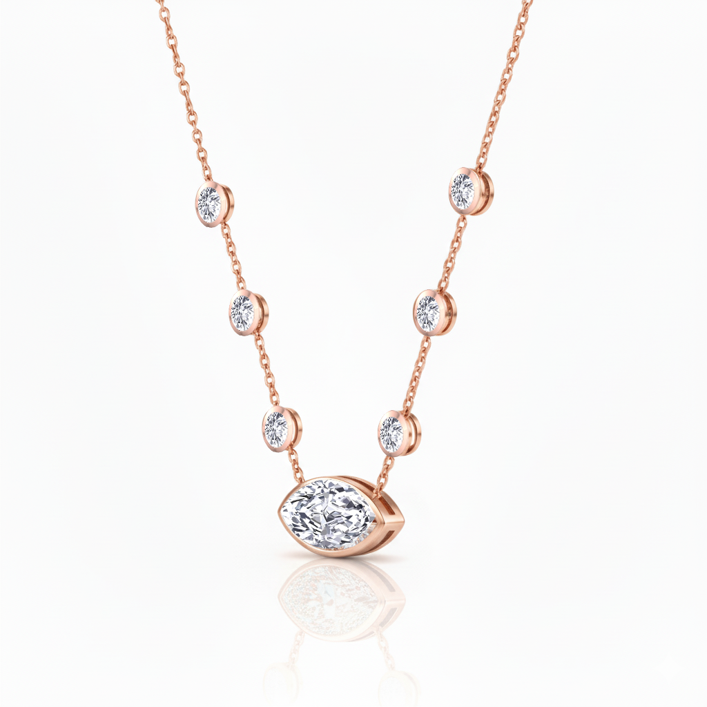 Diamond Station Necklace with Marquise Shape Center Stone