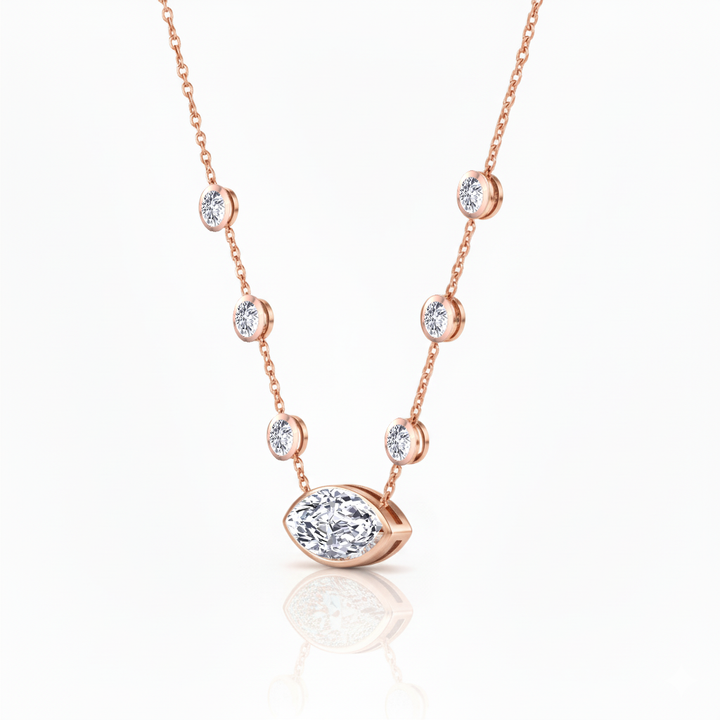 Diamond Station Necklace with Marquise Shape Center Stone