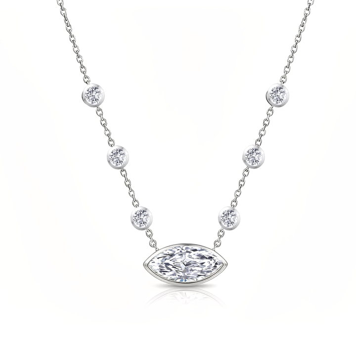 Diamond Station Necklace with Marquise Shape Center Stone