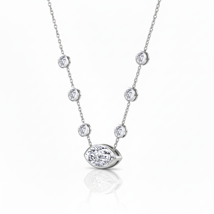 Diamond Station Necklace with Marquise Shape Center Stone