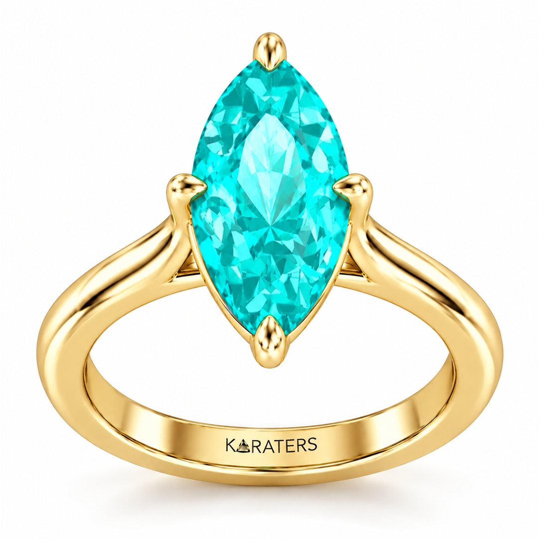 Marquise-Cut Paraiba Tourmaline and Lab-Grown Diamond Engagement Ring YG2