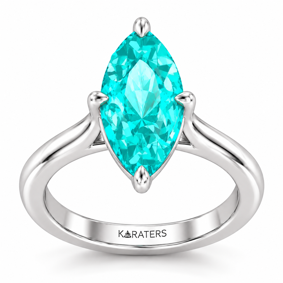 Marquise-Cut Paraiba Tourmaline and Lab-Grown Diamond Engagement Ring WG2