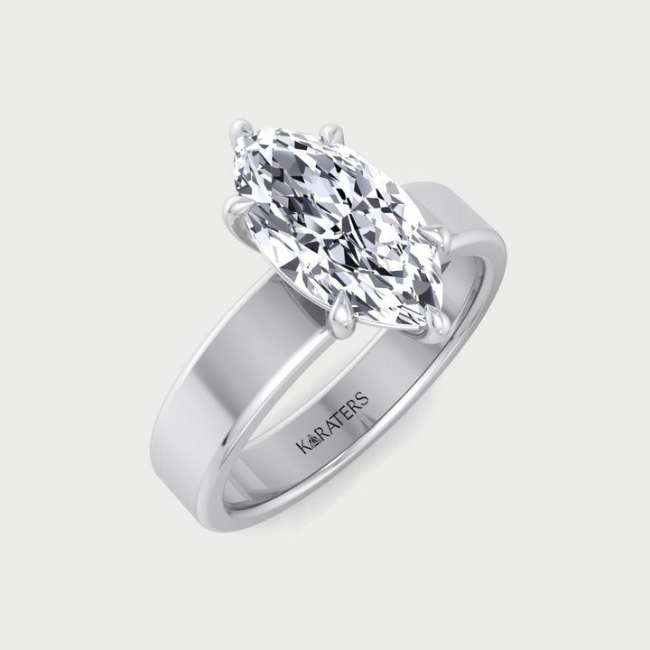 Marquise Shape Lab Grown Diamond Engagement Ring with Wide Band 14K 18K Platinum
