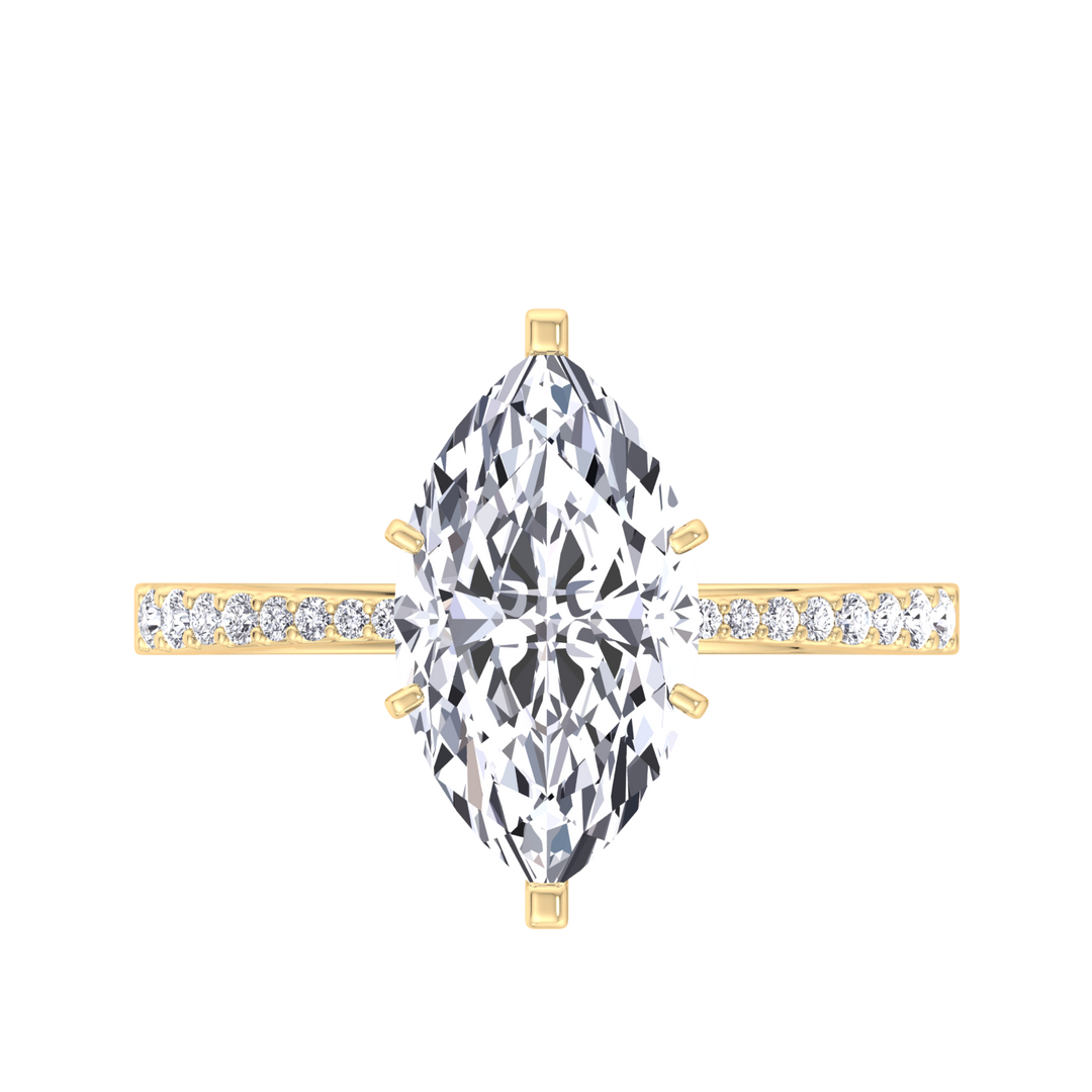Marquise Cut Lab Diamond Engagement Ring, Yellow Gold