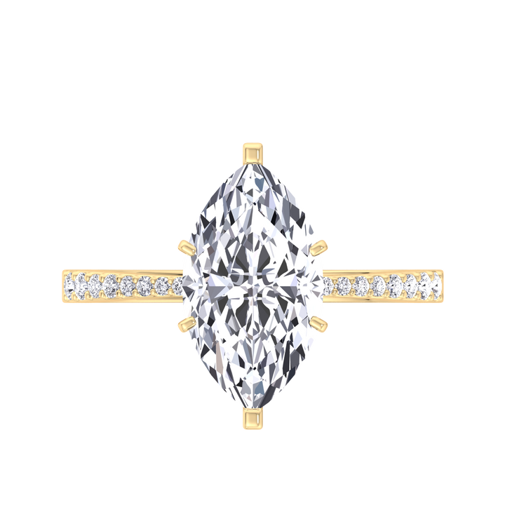 Marquise Cut Lab Diamond Engagement Ring, Yellow Gold