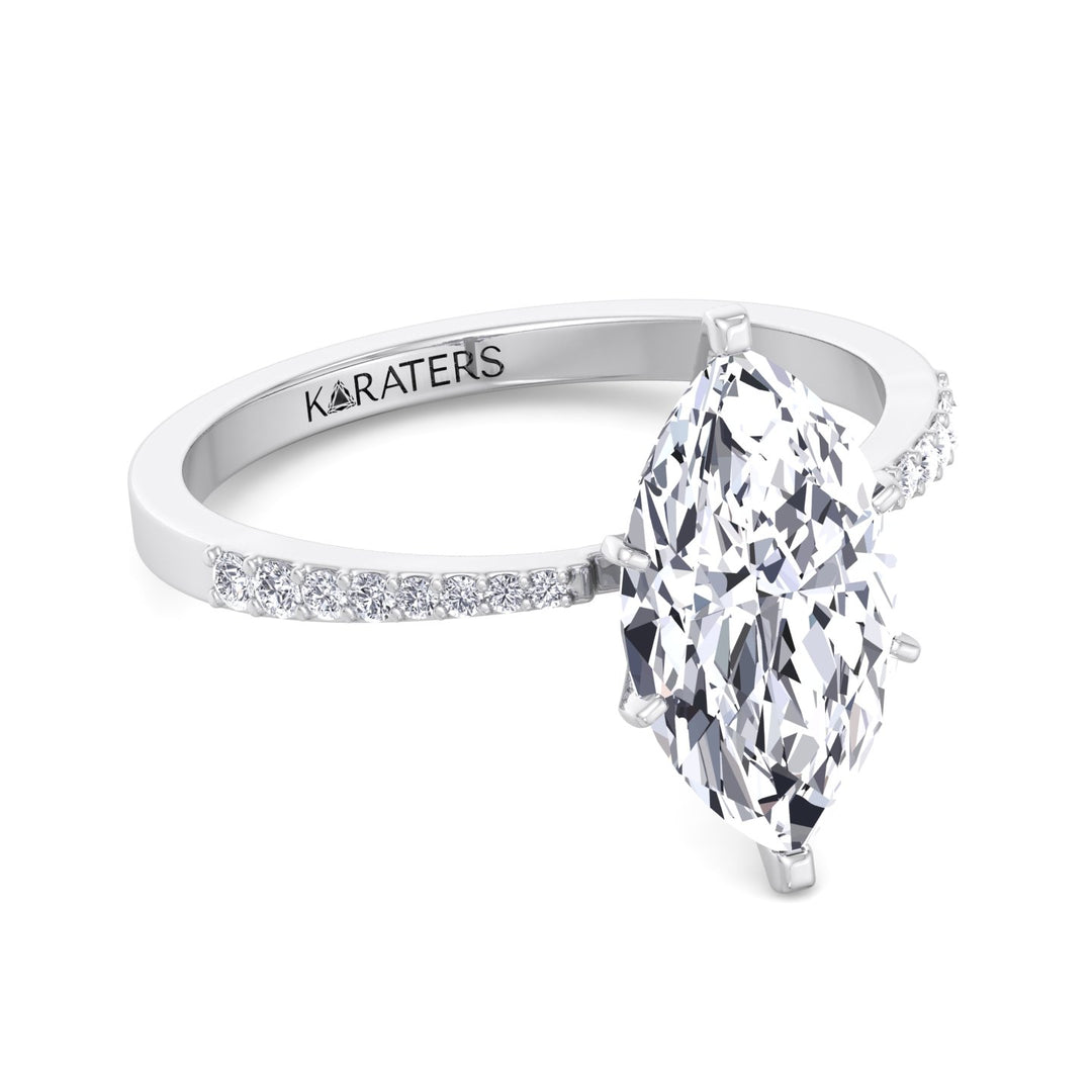 Marquise Lab Diamond Engagement Ring SideStones, White Gold