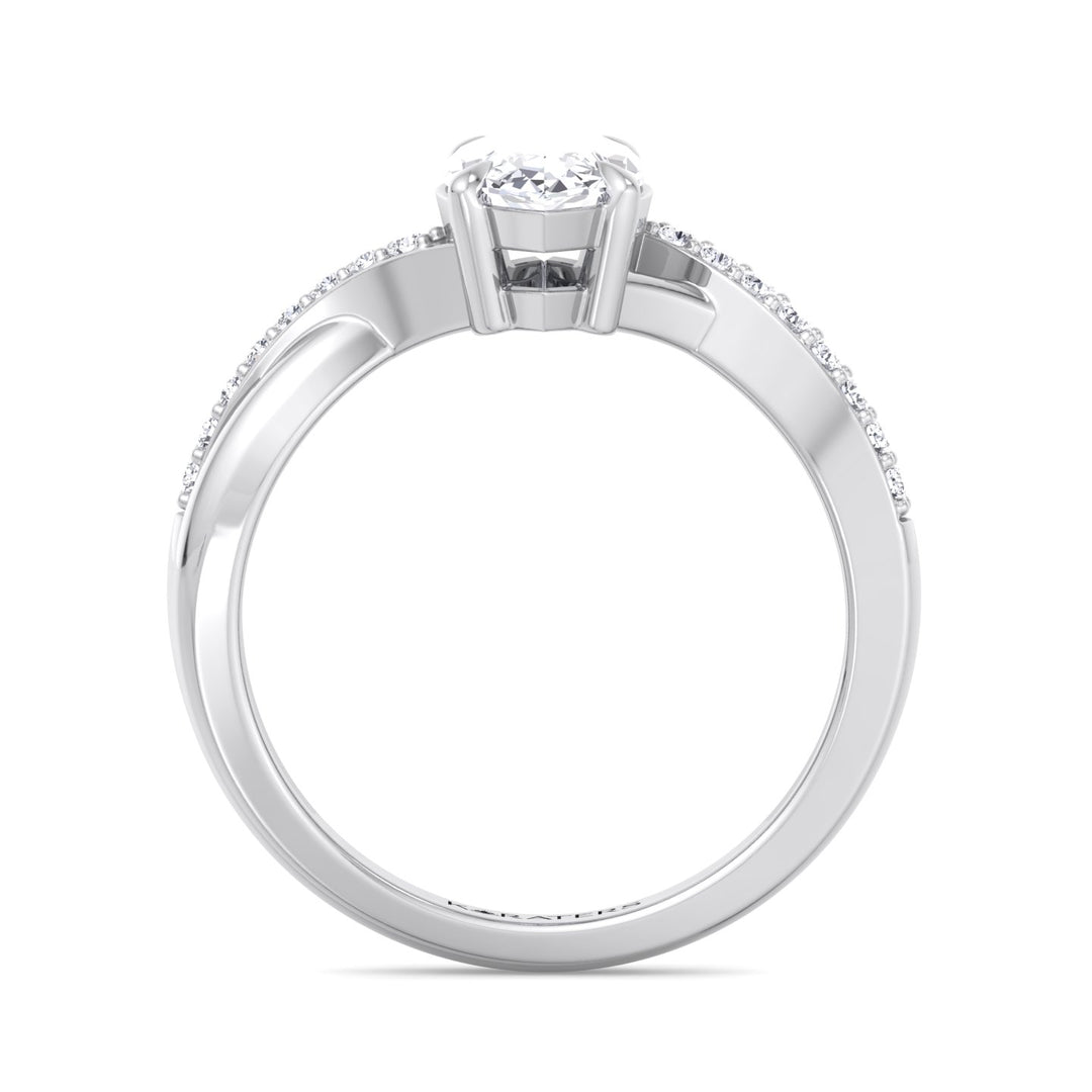 Marquise Lab Diamond Engagement Ring With Twist Pave Band, White, Profile