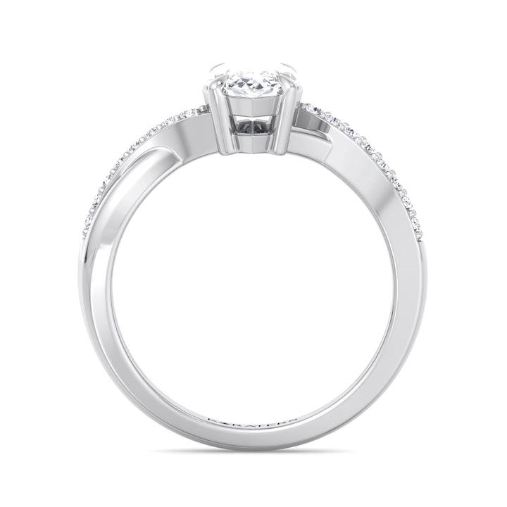 Marquise Lab Diamond Engagement Ring With Twist Pave Band, White, Profile