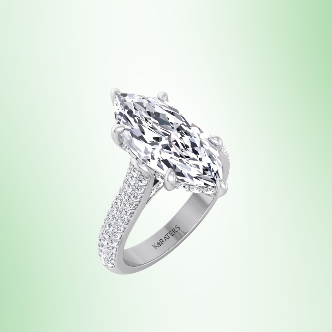 Marquise Shape Lab-Grown Diamond with Three Row Pave and Hidden Halo-1CT-2CT-3CT-4CT-5CT-6CT-7CT-8CT-9CT-10CT-Platinum