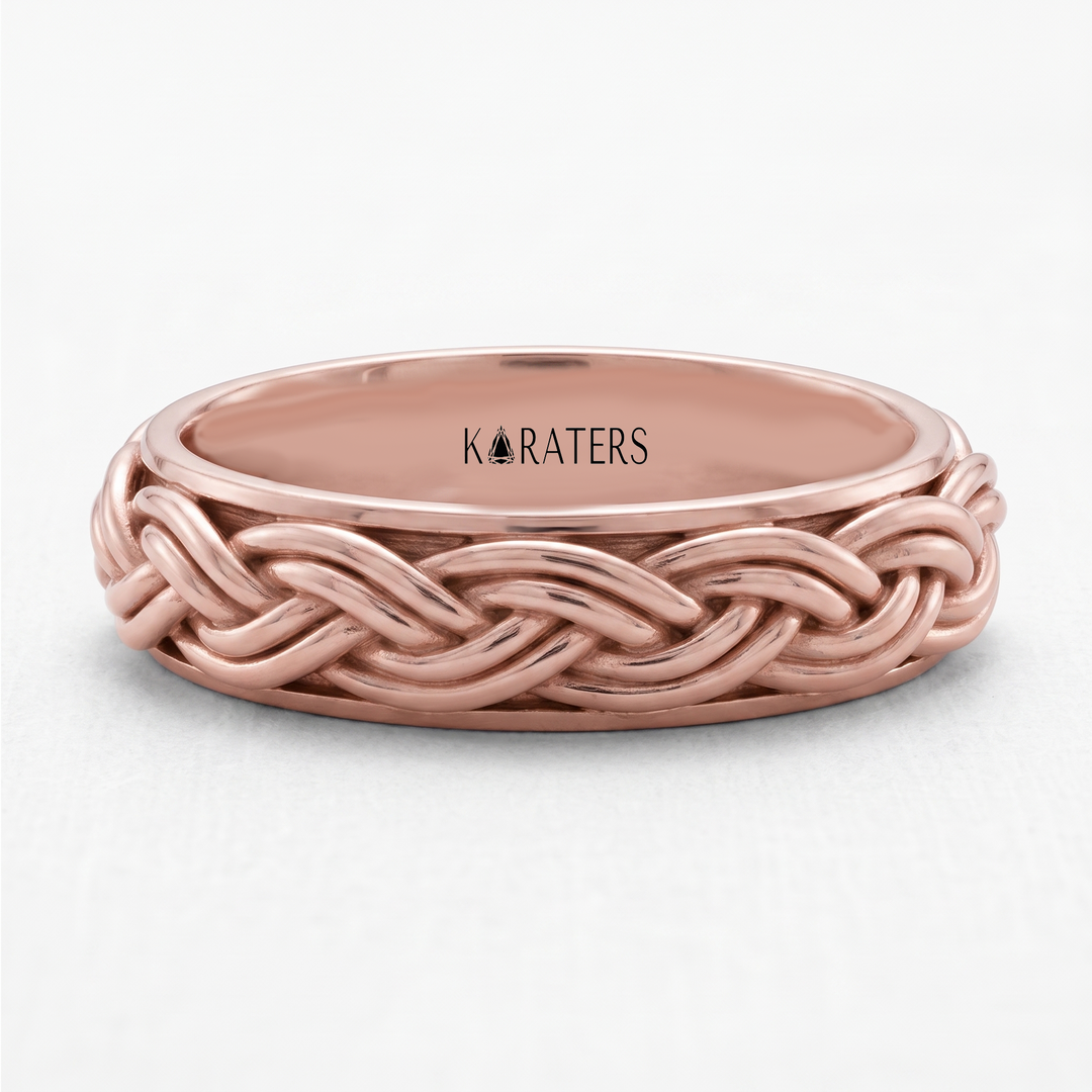 Double Rope Weave Men's Solid Gold Band RG2