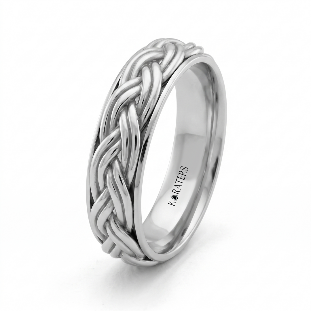 Double Rope Weave Men's Solid Gold Band WG
