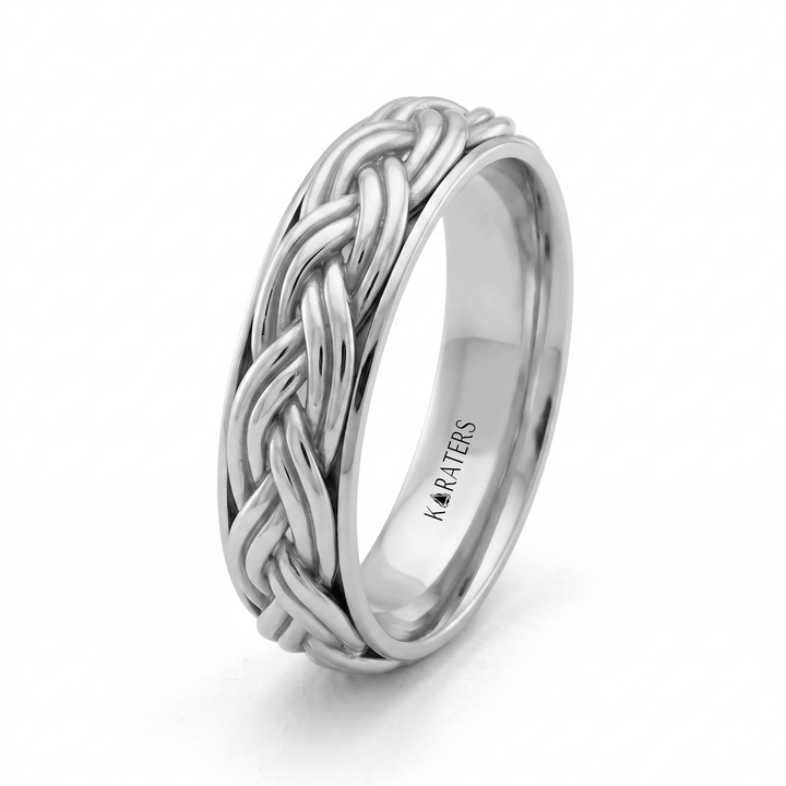 Double Rope Weave Men's Solid Gold Band WG
