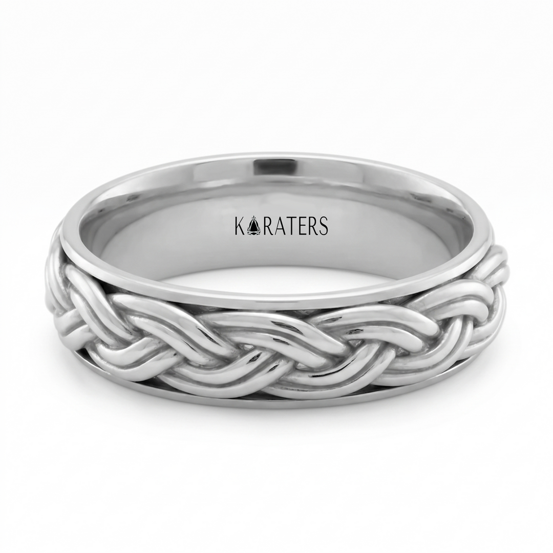 Double Rope Weave Men's Solid Gold Band WG2