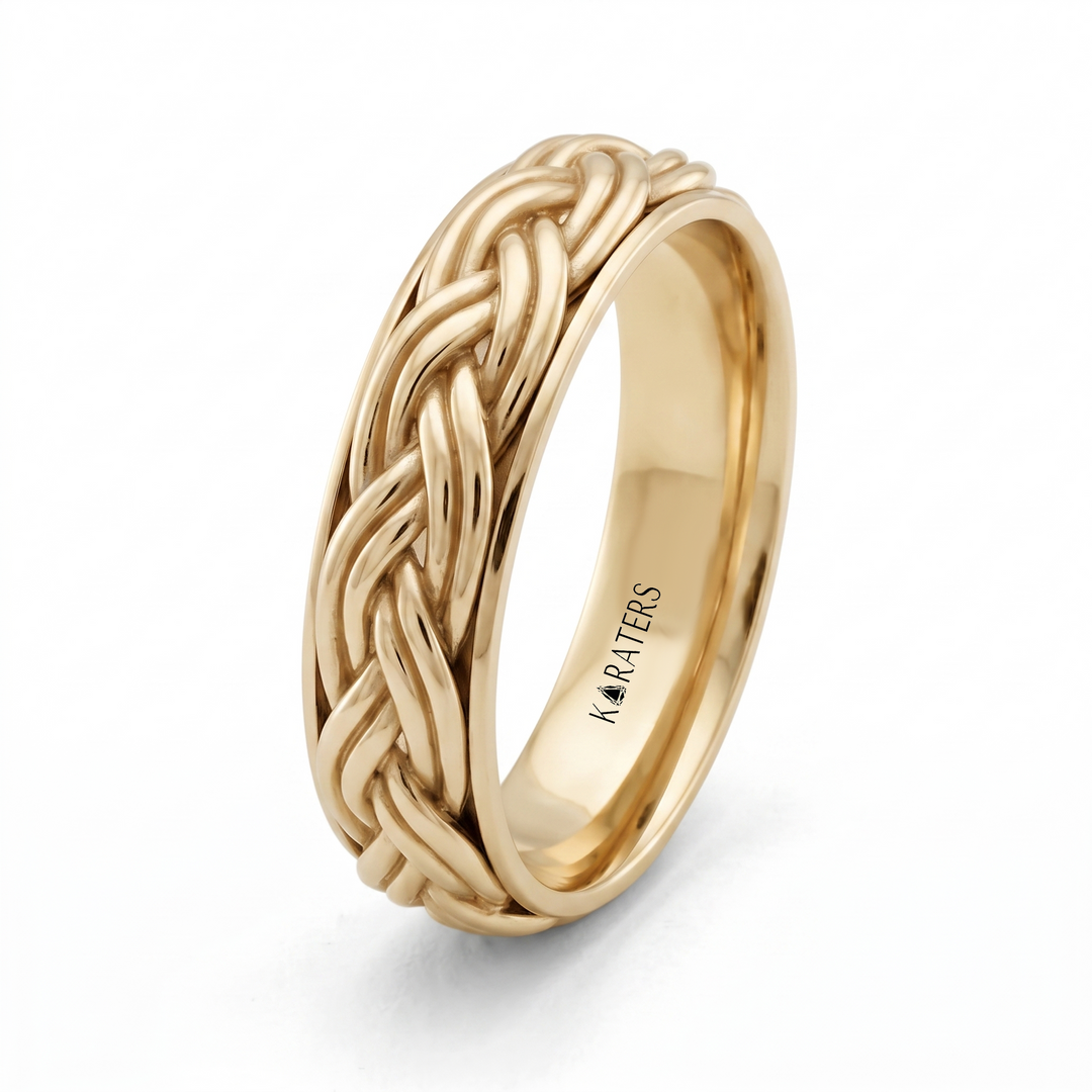 Double Rope Weave Men's Solid Gold Band YG