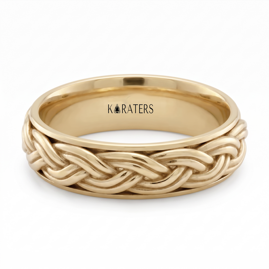 Double Rope Weave Men's Solid Gold Band YG 2