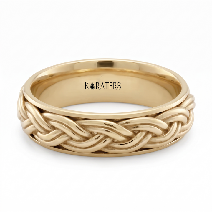 Double Rope Weave Men's Solid Gold Band YG 2