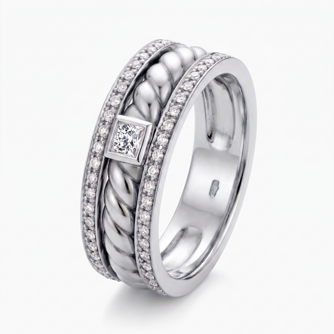 Men's Cushion Cut Lab Grown Diamond Twisted Braid Style Wedding Band WG