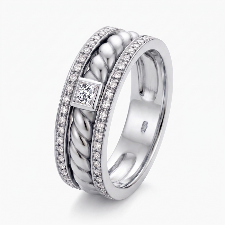 Men's Cushion Cut Lab Grown Diamond Twisted Braid Style Wedding Band WG