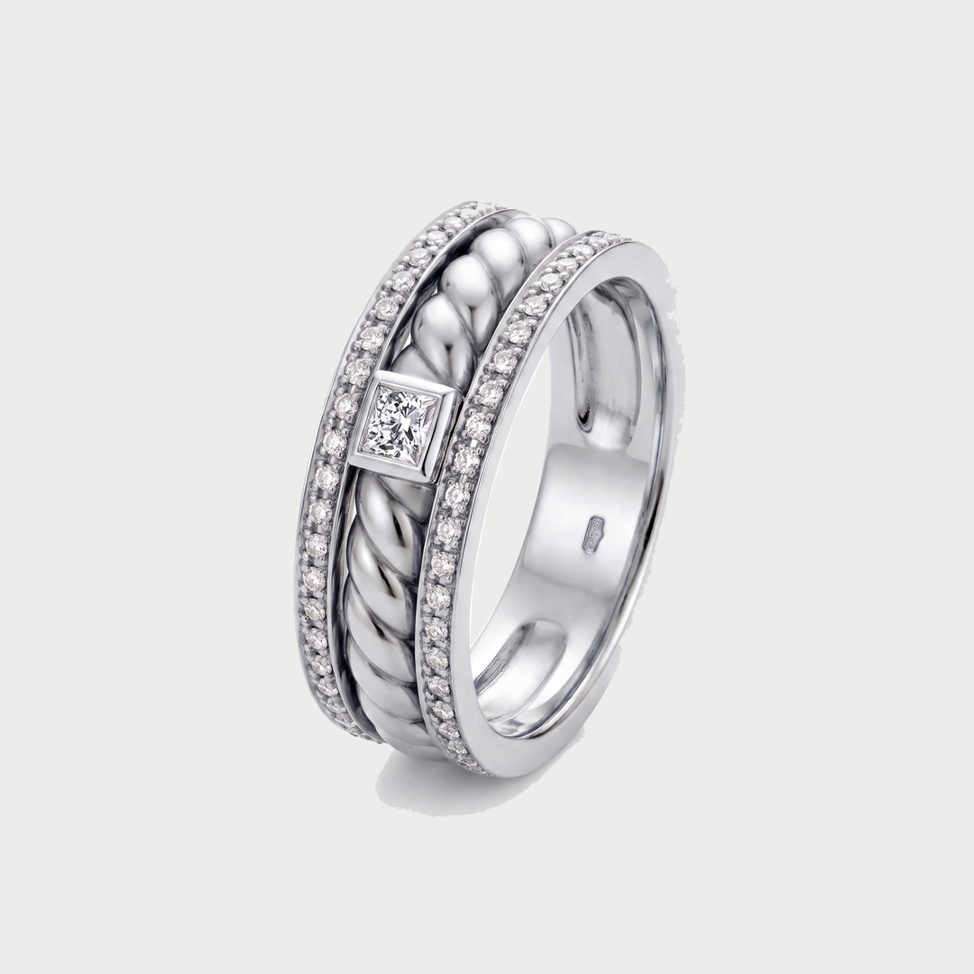 Men's Cushion Cut Lab Grown Diamond Twisted Braid Style Wedding Band